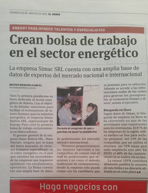 Article El Deber, 2015, bourse de l'emploi